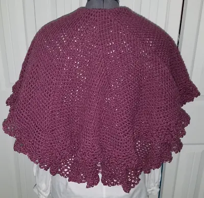 Unique Round SHAWL Boysenberry  Hand Crocheted With Lover's Knot Lace Edging • £52.26