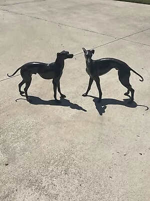 Pair Of Dog Statues Greyhound Bronze Statue Metal Whippet Vintage Decor • $450