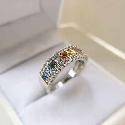 EFFY BH 14k Diamond And Multi Color Sapphire White Gold Ring Band Sz 7 CTW 1.13 • $549