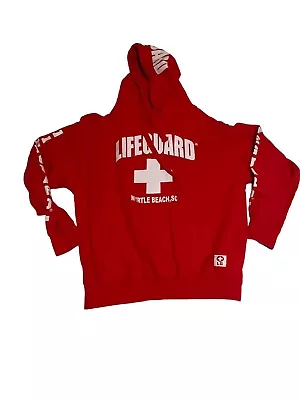 Lifeguard Red Graphic Myrtle Beach California Single Pocket Hoodie Adult Size M • $42