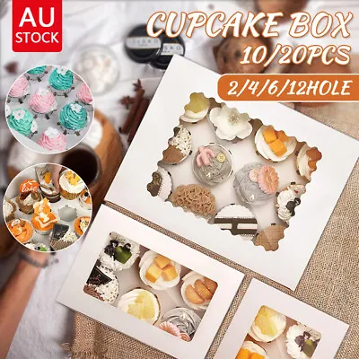 Cupcake Box Cases 2/4/6/12 Holes Clear Window Cupcake Display Boxes Muffin Cup • $25.68