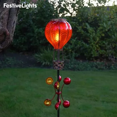 105cm Solar LED Hot Air Balloon Flame Effect Outdoor Wind Spinner Stake Light • £23.99