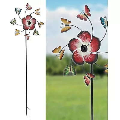 Butterfly Garden Windmill Metal Flower Spinner Decoration Outside Path Ornament • £14.99