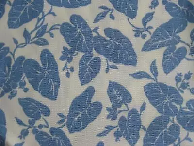  2YD P Kaufmann Cotton Outdoor Fabric Blue Leaves On Cream USA Made • $24.95