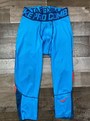 Nike Pants Men Medium Blue Red Pro Combat Compression Tight Leggings Workout Gym • $14.95