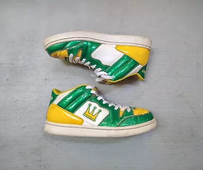 Vintage Dada Supreme Sneakers Green Yellow Patent Leather Men 9.5 Basketball Y2K • $75