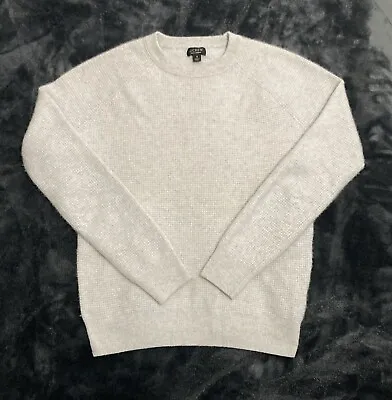 J Crew 100% Cashmere Women's Crewneck Sweater In White Ivory / Gray Sz Small S • $44.99