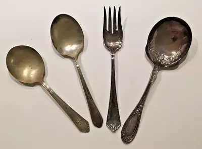 Wallace 1835 Rogers Oneida Royal Saxony Silver Plate Serving Fork Spoon Lot Of 4 • $24.95