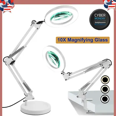 Magnifying Glass With Light And Stand 10X Real Glass Lens Magnifying Lamp White • $22.79