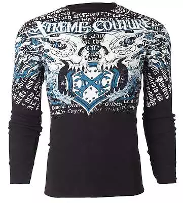 Xtreme Couture By Affliction Men's Thermal Shirt LIGHTNING Black Biker • $25.95