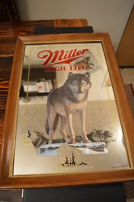 MILLER HIGH LIFE BEER SIGN MIRROR Wildlife SERIES THE TIMBER WOLF Wisconsin • $90