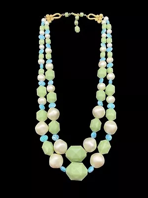 VTG Signed Schiaparelli Pastel Faceted Bead 2-strand Necklace 24  • $225