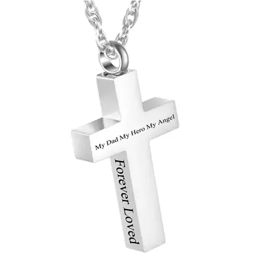 CREMATION URN CROSS FATHER DAD ANGEL Pendant 24  925 Sterling Silver Necklace • $16.99