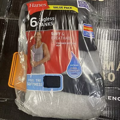 2xl Hanes  Men Hanes Men's Cotton Tank Undershirts Pack Moisture-Wicking 6 Pack • $15.99