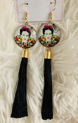 Frida Kahlo Pom Pom Earrings Black • $10