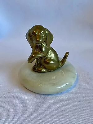 Vintage Solid Brass Dog Figurine Paperweight On Marble Base • $10