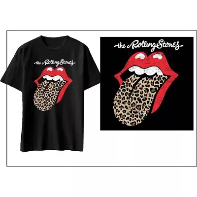 The Rolling Stones Leopard Print Tongue T-Shirt Black New • $21.96