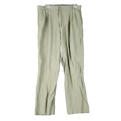 Claiborne Pants Mens 34L Green Pleated Dress Casual 55% Linen • $15