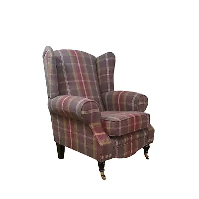 Accent Wing Back Queen Anne Cottage Chair Balmoral Amethyst Tartan Dark  Legs • £479