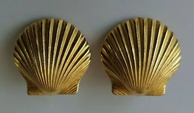 $125 • Buy  Vintage Ben Amun Gold Tone Shell Shape Clip-On Earrings Runway 1 
