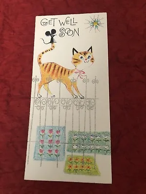 Vintage Get Well Soon Greeting Card Cat & Mouse Paper Collectible • $9.99