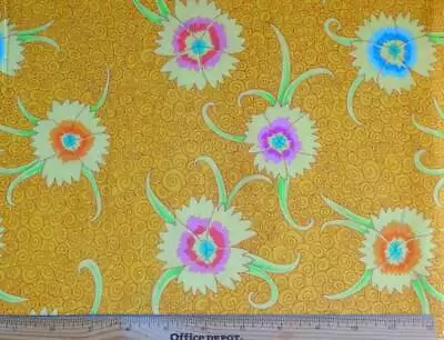 Kaffe Fassett Cotton Fabric Dianthus Flower Yellow BTY 1yd X 44  OOP Quilt Craft • $42.99