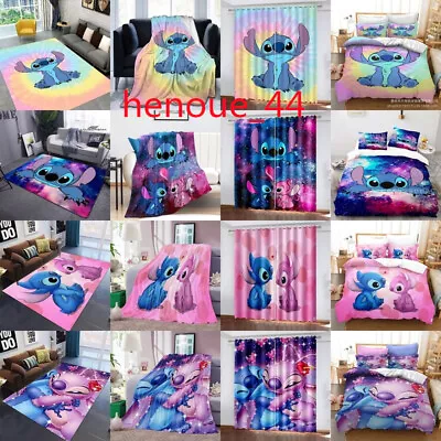 3D Lilo Stitch Bedding Set Quilt Cover Floor Carpet Mat Flannel Blanket Curtains • $21.66