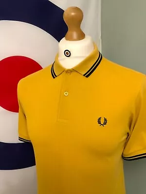 £27.99 • Buy Fred Perry Twin-Tipped Polo Shirt - Medium, Mustard - Mod Ska