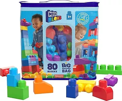 MEGA BLOKS Fisher Price Toddler Block Toys Big Building Bag With 80 Pieces-AU • $35.91