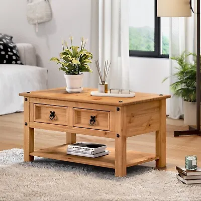 Corona Coffee Table With 2 Drawers & Shelf Solid Pine Mercers Furniture® • £64.99