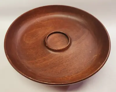 VTG Hand Turned Genuine Mahogany Wooden Bowl W Metal Stand Exclusive Product 12  • $22