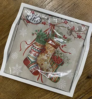 £4.60 • Buy DECORATIVE STOCKINGS Linen Christmas Paper 33 Cm Square 3 Ply Napkins 20 Pac