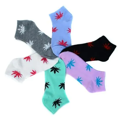 Nollia Women's Low Cut Cotton Blend Socks 6 Pack Marijuana Weed Leaf Print Gray • £15.43