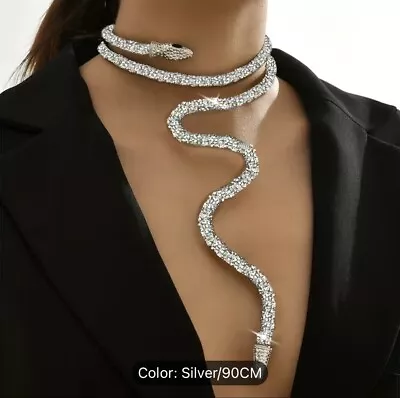 Women S Curved Alloy Cuff Snake Choker Necklace Snake Shape Collar Jewelry • £5