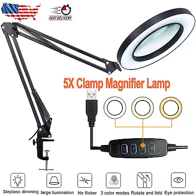 $28.79 • Buy Magnifier LED Lamp 5X Magnifying Glass Desk Table Light Reading Lamp With Clamp