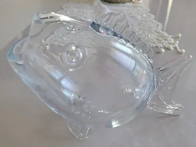 Vintage Large Mid-Century Blenko Style Clear Glass Fish Vase Bowl Hand Blown • $54