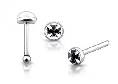 1x 22g 6mm Sterling Silver Iron Cross Maltese Cross Nose Stud Bone Ring Bar N130 • $6.49