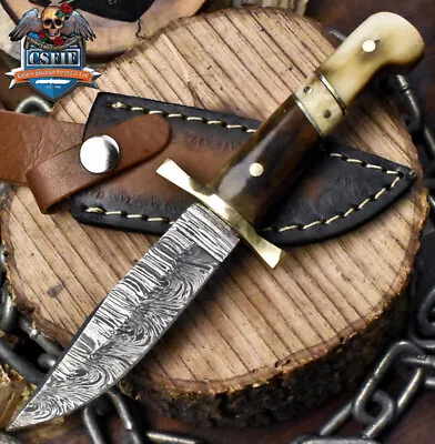 CSFIF Hot Item Hunting Skinner Knife Twist Damascus Bone Brass Guard EDC • $4.27