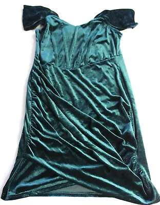 Cider Velvet Off Shoulder Corset Mini Bodycon Dress Stretch Dark Green Women XL • $11.99