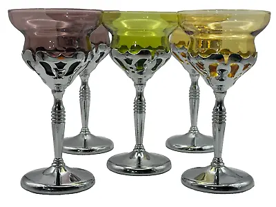 Farber Brothers Bros Cambridge Glass Liquor Cocktail Glasses Art Deco Chrome • $59.95