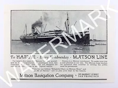 1924 Matson Navigation Co Line To Hawaii San Francisco CA Print Advertising 156A • $9.50