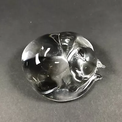 Hadeland Norwegian Lead Crystal Figurine Cat Curled Up Sleeping Paperweight READ • $14.97