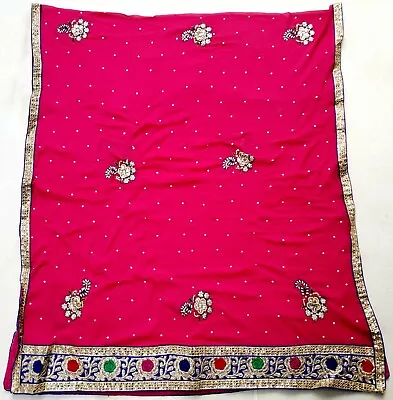 Indiansanskriti Pure Georgette Pink Dupatta Sequenced Stole Embroidery Scarf  • $24.99