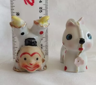 Vintage Miniature Polka Dot Clown Handstand And Dog With Flower Figurines Japan • $7.99