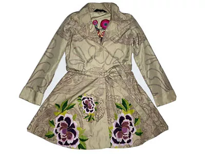 Desigual Women’s Lightweight Brown Flower Coat Jacket Size 40 • $113.20