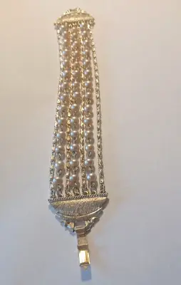 Vintage Seven Strand Bracelet Faux Pearl Silver Tone 7.5  • $10.99