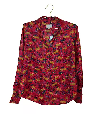 Women J. Crew Collection Silk Shirt With Floral/Leopard Blouse Size 16 • $38