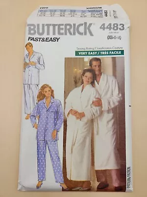 Vtg Butterick Sewing Pattern 4483 SZ XS-M  Misses' Men's PJ's & Robe Uncut FF  • $6.49