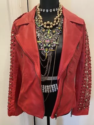 $40 • Buy V Cristina Studded Faux Leather Red Jacket - L