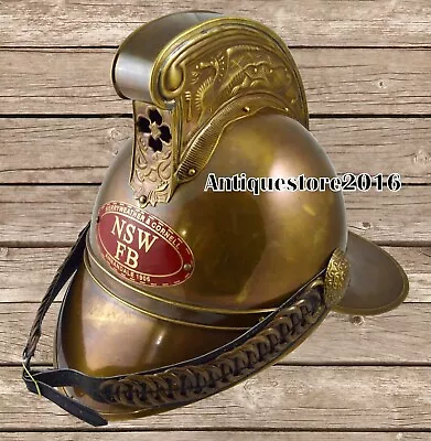 Halloween Brass Maritime Nsw Fb Fireman Helmet Antique Finish Fire Brigade Gift • $159.90